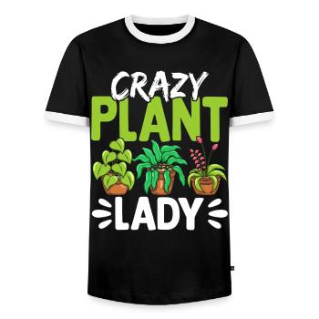 Crazy Plant Lady - Men's Ringer Shirt - black/white - Front - AI Model Female 172 light (172cm) & AI Model Male 178 light (178cm)