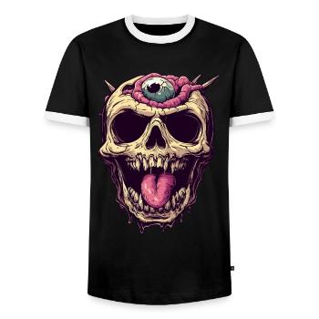 Disgusting Zombie Skull with Eye and Tongue - Men's Ringer Shirt - black/white - Front - AI Model Female 172 light (172cm) & AI Model Male 178 light (178cm)