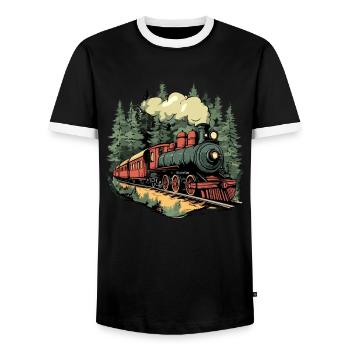Train forestier au soleil - T-shirt contrasté Homme - noir/blanc - Devant - AI Model Female 172 light (172cm) & AI Model Male 178 light (178cm)
