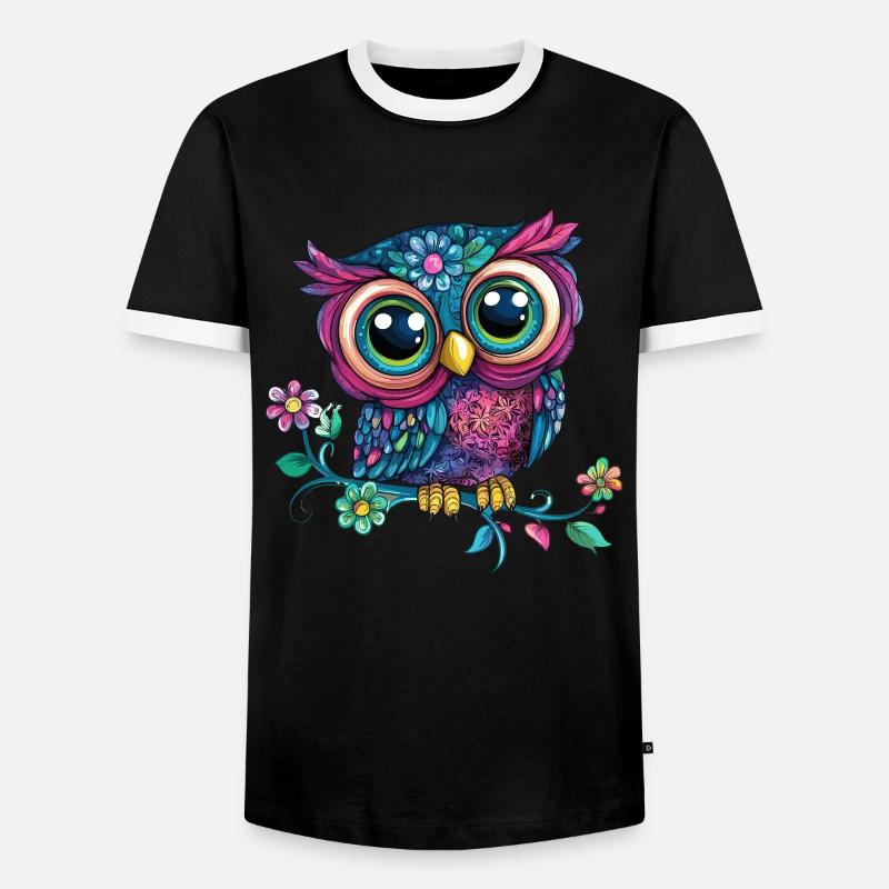 Bunte Eule auf Ast - Männer Kontrast-T-Shirt - Schwarz/Weiß