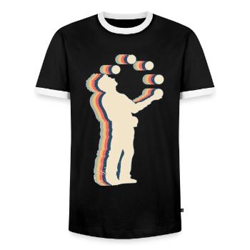 Juggling Juggler Circus Retro Line Art - Men's Ringer Shirt - black/white - Front - AI Model Female 172 light (172cm) & AI Model Male 178 light (178cm)