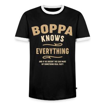 Boppa Knows Everything Funny Dad Grandpa - Men's Ringer Shirt - black/white - Front - AI Model Female 172 light (172cm) & AI Model Male 178 light (178cm)