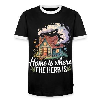 Kifferhaus mit Spruch - Männer Kontrast-T-Shirt - Schwarz/Weiß - Vorne - AI Model Female 172 light (172cm) & AI Model Male 178 light (178cm)