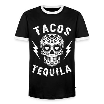 Tacos Tequila & Skull Vibes - Men's Ringer Shirt - black/white - Front - AI Model Female 172 light (172cm) & AI Model Male 178 light (178cm)