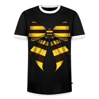 Coquette Bow Bee Yellow Stripe Pattern - Men's Ringer Shirt - black/white - Front - AI Model Female 172 light (172cm) & AI Model Male 178 light (178cm)