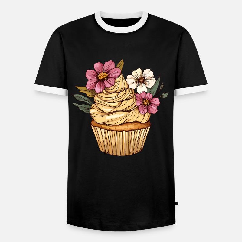 Cupcake mit Blütendekor - Männer Kontrast-T-Shirt - Schwarz/Weiß