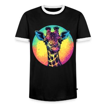 Colorful Giraffe with Gradient - Men's Ringer Shirt - black/white - Front - AI Model Female 172 light (172cm) & AI Model Male 178 light (178cm)