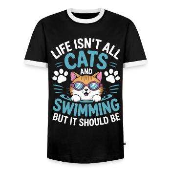 Schwimmen Spruch Katze Lustiges Schwimmen Geschenk - Männer Kontrast-T-Shirt - Schwarz/Weiß - Vorne - AI Model Female 172 light (172cm) & AI Model Male 178 light (178cm)