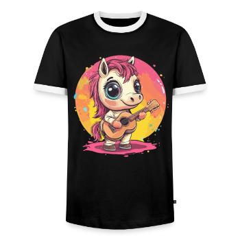 Bangs with guitar - Men's Ringer Shirt - black/white - Front - AI Model Female 172 light (172cm) & AI Model Male 178 light (178cm)