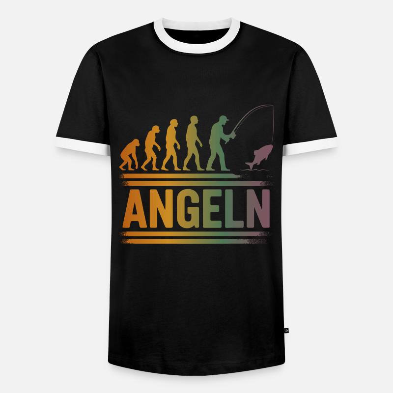 Evolution zum Angler - Männer Kontrast-T-Shirt - Schwarz/Weiß