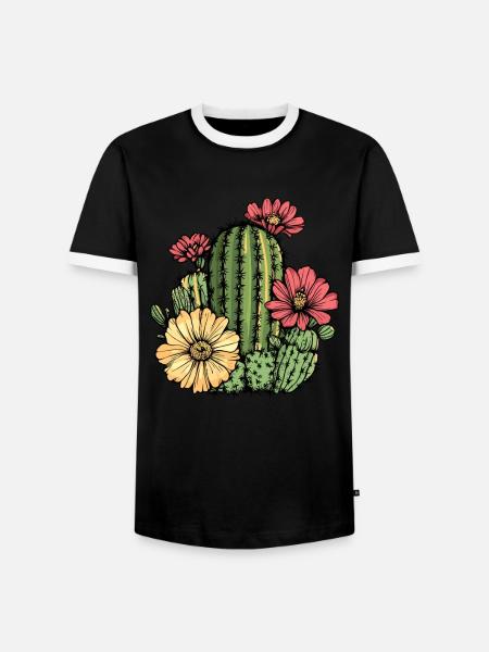 Cactus with flowers - Men's Ringer Shirt - black/white