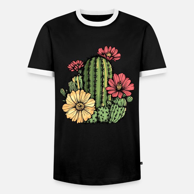Cactus à fleurs - T-shirt contrasté Homme - noir/blanc