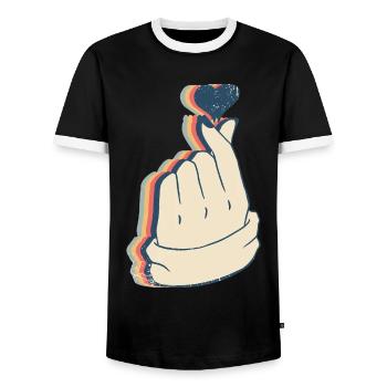 Saranghae Kpop Doigt Coeur Kdrama Rétro Line Art - T-shirt contrasté Homme - noir/blanc - Devant - AI Model Female 172 light (172cm) & AI Model Male 178 light (178cm)