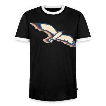 Seagull Seagull Seabird Retro Line Art - Men's Ringer Shirt - black/white - Front - AI Model Female 172 light (172cm) & AI Model Male 178 light (178cm)