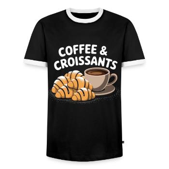 Breakfast time - coffee and croissants - Men's Ringer Shirt - black/white - Front - AI Model Female 172 light (172cm) & AI Model Male 178 light (178cm)
