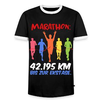 Läufer MARATHON BIS ZUR EKSTASE Laufen Lustig - Männer Kontrast-T-Shirt - Schwarz/Weiß - Vorne - AI Model Female 172 light (172cm) & AI Model Male 178 light (178cm)