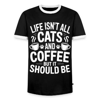 Kaffee Spruch Katzen Lustiges Kaffee Geschenk - Männer Kontrast-T-Shirt - Schwarz/Weiß - Vorne - AI Model Female 172 light (172cm) & AI Model Male 178 light (178cm)
