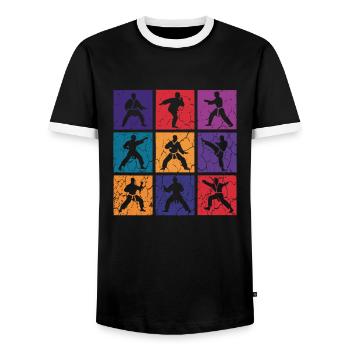 Karate Pop Art – 9 Fighters Retro - Men's Ringer Shirt - black/white - Front - AI Model Female 172 light (172cm) & AI Model Male 178 light (178cm)