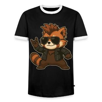 Musique Rock, Panda Roux, Main De Roche, Heavy Metal - T-shirt contrasté Homme - noir/blanc - Devant - AI Model Female 172 light (172cm) & AI Model Male 178 light (178cm)