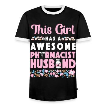Pharmacy Tech Technician - Men's Ringer Shirt - black/white - Front - AI Model Female 172 light (172cm) & AI Model Male 178 light (178cm)