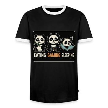 Eating Gaming Sleeping – Funny Panda Gamer Desi - Men's Ringer Shirt - black/white - Front - AI Model Female 172 light (172cm) & AI Model Male 178 light (178cm)