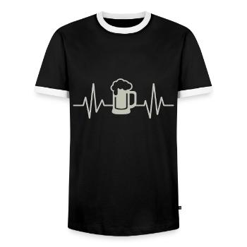 Chope de bière Heartbeat - T-shirt contrasté Homme - noir/blanc - Devant - AI Model Female 172 light (172cm) & AI Model Male 178 light (178cm)