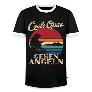 Cool Grandpas Go Fishing Retro Grandpa - Men's Ringer Shirt - black/white - Front - AI Model Female 172 light (172cm) & AI Model Male 178 light (178cm)