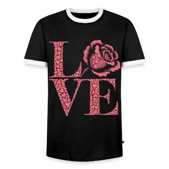 Rose of Love - Heartfelt LOVE Shirt - Men's Ringer Shirt - black/white - Front - AI Model Female 172 light (172cm) & AI Model Male 178 light (178cm)