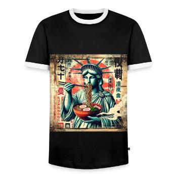 Ramen Statue de la Liberté Grunge Poster Style - T-shirt contrasté Homme - noir/blanc - Devant - AI Model Female 172 light (172cm) & AI Model Male 178 light (178cm)