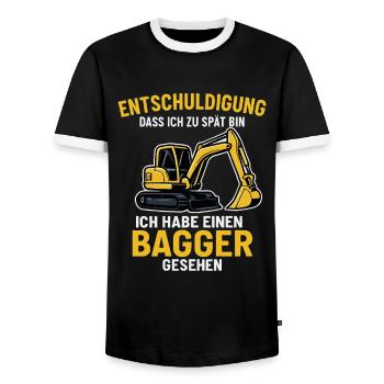 Excavator Saying - Men's Ringer Shirt - black/white - Front - AI Model Female 172 light (172cm) & AI Model Male 178 light (178cm)