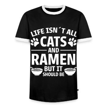 Ramen Cat Anime Funny Kawaii Ramen Gift - Men's Ringer Shirt - black/white - Front - AI Model Female 172 light (172cm) & AI Model Male 178 light (178cm)
