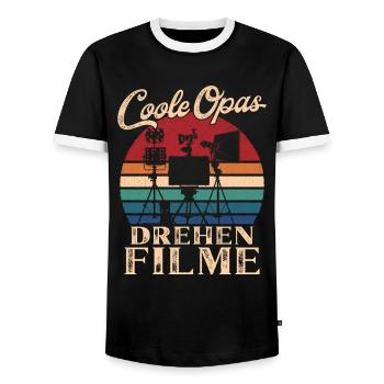 Cool Papy Faire des films Rétro Papy - T-shirt contrasté Homme - noir/blanc - Devant - AI Model Female 172 light (172cm) & AI Model Male 178 light (178cm)