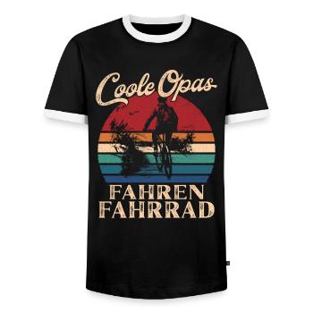 Cool Grandpas Riding Bicycle Retro Grandpa - Men's Ringer Shirt - black/white - Front - AI Model Female 172 light (172cm) & AI Model Male 178 light (178cm)