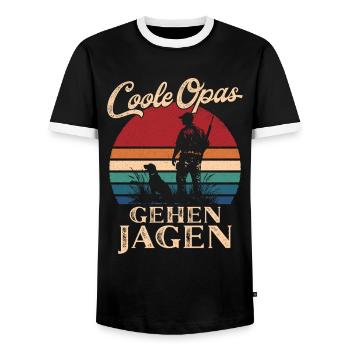 Cool Grandpas Go Hunting Retro Grandpa - Men's Ringer Shirt - black/white - Front - AI Model Female 172 light (172cm) & AI Model Male 178 light (178cm)