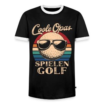 Cool Grandpas Playing Golf Retro Grandfather - Men's Ringer Shirt - black/white - Front - AI Model Female 172 light (172cm) & AI Model Male 178 light (178cm)