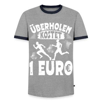 Läufer ÜBERHOLEN KOSTET 1 EURO Laufen Lustiges - Männer Kontrast-T-Shirt - Grau/Navy  - Vorne - AI Model Female 172 light (172cm) & AI Model Male 178 light (178cm)