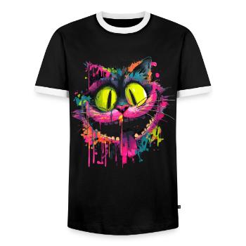 Colorful Psychedelic Cheshire Cat Street Art Style - Men's Ringer Shirt - black/white - Front - AI Model Female 172 light (172cm) & AI Model Male 178 light (178cm)