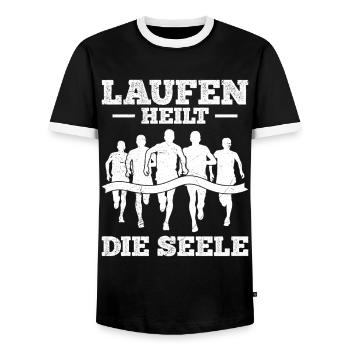 Läufer LAUFEN HEILT DIE SEELE Lustiges - Männer Kontrast-T-Shirt - Schwarz/Weiß - Vorne - AI Model Female 172 light (172cm) & AI Model Male 178 light (178cm)