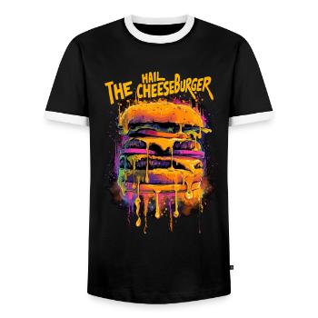 Trippy Hail the Cheeseburger Graffiti Street Style - T-shirt contrasté Homme - noir/blanc - Devant - AI Model Female 172 light (172cm) & AI Model Male 178 light (178cm)