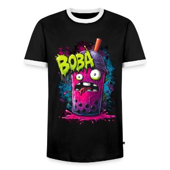 Boba Tea Monster in colorful graffiti street style - Men's Ringer Shirt - black/white - Front - AI Model Female 172 light (172cm) & AI Model Male 178 light (178cm)