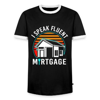 Condominium Debt Mortgage - Men's Ringer Shirt - black/white - Front - AI Model Female 172 light (172cm) & AI Model Male 178 light (178cm)