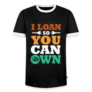 Mortgage Condominium Debt - Men's Ringer Shirt - black/white - Front - AI Model Female 172 light (172cm) & AI Model Male 178 light (178cm)
