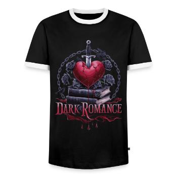 Dark Romance Heartbreak - Bloody Love & Books - Men's Ringer Shirt - black/white - Front - AI Model Female 172 light (172cm) & AI Model Male 178 light (178cm)