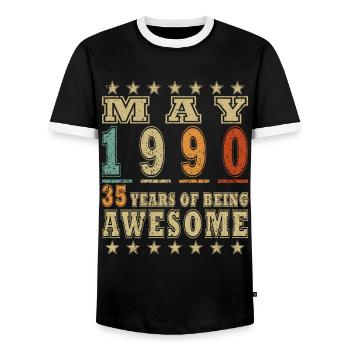 Mai 1990 | Mai 1990 Mai 1990 Geburtstagsgeschenk - Männer Kontrast-T-Shirt - Schwarz/Weiß - Vorne - AI Model Female 172 light (172cm) & AI Model Male 178 light (178cm)