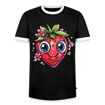 Fraise avec sourire de fleur - T-shirt contrasté Homme - noir/blanc - Devant - AI Model Female 172 light (172cm) & AI Model Male 178 light (178cm)