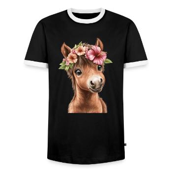 Flower pony with wreath - Men's Ringer Shirt - black/white - Front - AI Model Female 172 light (172cm) & AI Model Male 178 light (178cm)