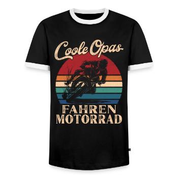 Cool Grandpas Riding Motorcycle Retro Grandpa - Men's Ringer Shirt - black/white - Front - AI Model Female 172 light (172cm) & AI Model Male 178 light (178cm)