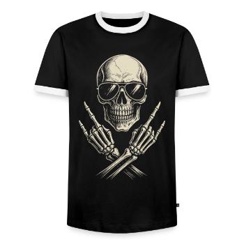 Musique Rock, Crâne, Main De Roche, Heavy Metal - T-shirt contrasté Homme - noir/blanc - Devant - AI Model Female 172 light (172cm) & AI Model Male 178 light (178cm)