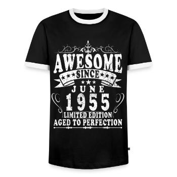 Juin 1955 Cadeau d’anniversaire Juin 1955 Juin 1955 - T-shirt contrasté Homme - noir/blanc - Devant - AI Model Female 172 light (172cm) & AI Model Male 178 light (178cm)