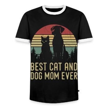 Retro Katze Hund Mama Katze Mama Für Mama Welpe Kätzchen - Männer Kontrast-T-Shirt - Schwarz/Weiß - Vorne - AI Model Female 172 light (172cm) & AI Model Male 178 light (178cm)